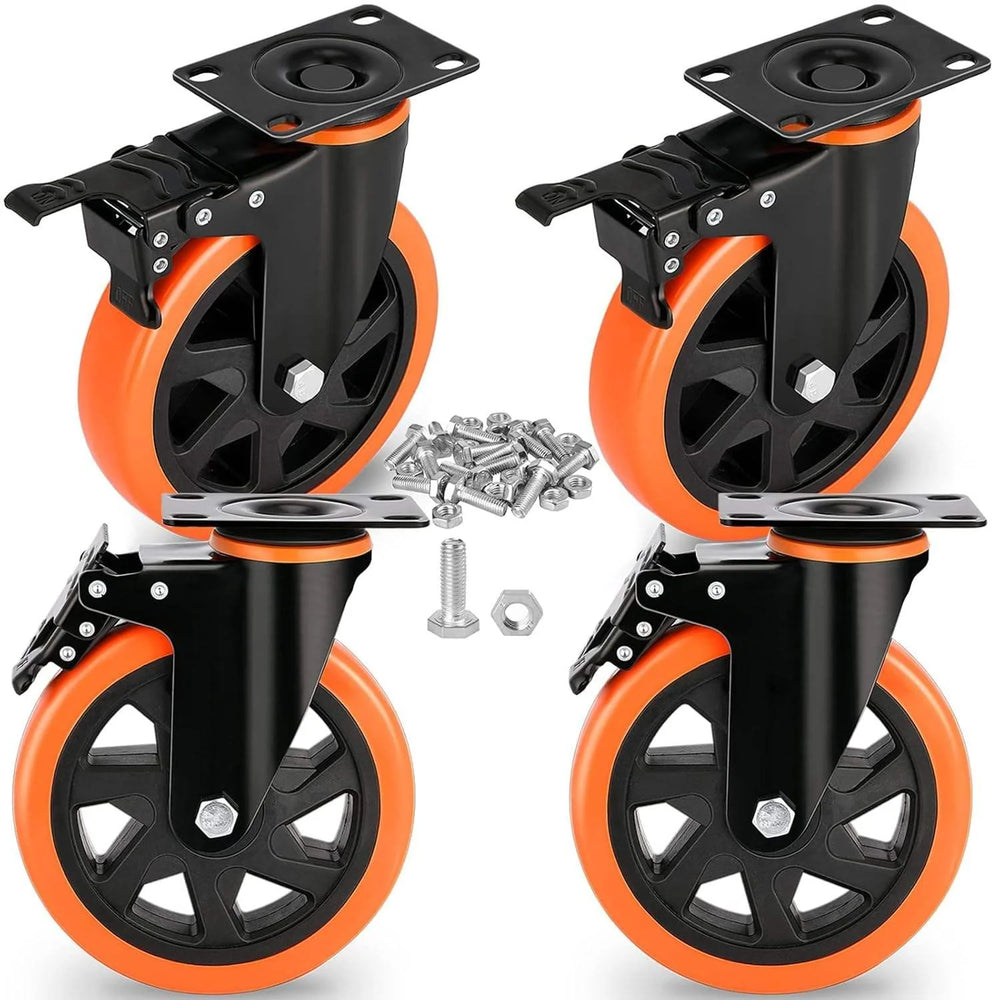 6 Inch Caster Wheels Set of 4 – 1390 Lbs Load Capacity with Safety Dual Locking AB Brake with Mounting Bolts