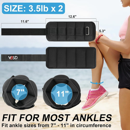 Adjustable Ankle Weights for Men Women, 2 4 6 8 10 Lbs 1 Pair Leg Weight Straps, Weighted Ankle Weight Set with Removable Sandbags for Walking Running Yoga Physical Therapy Gym Home Workout